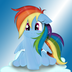 Size: 1250x1250 | Tagged: safe, artist:martybpix, rainbow dash, pegasus, pony, :3, blushing, cloud, cute, dashabetes, sitting, solo