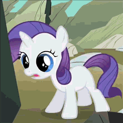 Size: 250x250 | Tagged: safe, screencap, rarity, pony, unicorn, the cutie mark chronicles, animated, blank flank, dumb rock, filly, solo, younger