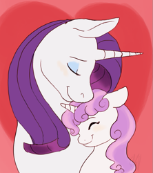 Size: 619x696 | Tagged: dead source, safe, artist:cartoonlion, rarity, sweetie belle, pony, unicorn, duo, duo female, eyes closed, female, filly, mare, sisters