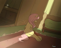 Size: 1280x1024 | Tagged: safe, artist:swomswom, fluttershy, pegasus, pony, door, interior, solo