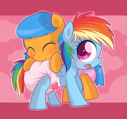 Size: 1280x1205 | Tagged: safe, artist:cuddlehooves, rainbow dash, oc, oc:amber heart, pegasus, pony, baby, baby pony, cuddlehooves is trying to murder us, cute, daaaaaaaaaaaw, dashabetes, diaper, filly, filly rainbow dash, foal, poofy diaper