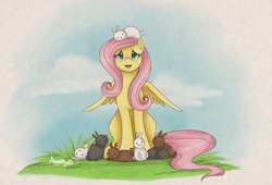 Size: 1500x1019 | Tagged: safe, artist:amenoo, fluttershy, pegasus, pony, female, mare, pink mane, solo, yellow coat