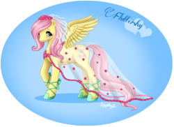 Size: 3507x2550 | Tagged: safe, artist:amenoo, fluttershy, pegasus, pony, clothes, dress, high res, solo, wedding gown