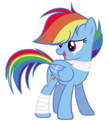 Size: 1024x1133 | Tagged: safe, artist:mintoria, derpibooru import, rainbow dash, pegasus, pony, alternate hairstyle, bandage, scar, simple background, solo, transparent background