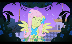 Size: 1024x640 | Tagged: safe, screencap, fluttershy, pegasus, pony, the best night ever, meme, solo, youtube caption