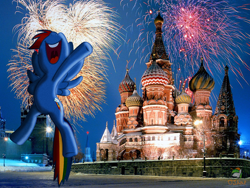 Size: 1024x768 | Tagged: safe, artist:fehlung, artist:ojhat, rainbow dash, fireworks, irl, night, photo, ponies in real life, russia, solo, st. basil's cathedral, vector