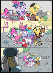 Size: 697x967 | Tagged: safe, artist:metal-kitty, derpibooru import, applejack, derpy hooves, fluttershy, pinkie pie, rainbow dash, rarity, twilight sparkle, twilight sparkle (alicorn), alicorn, earth pony, pegasus, pony, robot, unicorn, crossover, demo jack, demoman, engie pie, engineer, female, mane six, mann vs machine, mare, medic, rainbow scout, rarispy, scout, sniper, snipershy, soldier, spy, team fortress 2, twi medic