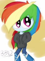 Size: 2120x2885 | Tagged: safe, artist:bronybehindthedoor, derpibooru import, rainbow dash, equestria girls, boots, clothes, jacket, raised leg, solo