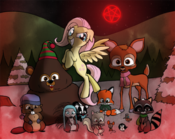 Size: 1000x795 | Tagged: safe, artist:willdrawforfood1, fluttershy, pegasus, pony, crossover, pentagram, south park, woodland critter christmas