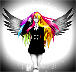 Size: 2250x2112 | Tagged: dead source, safe, artist:nauticalsparrow, rainbow dash, human, humanized, solo, winged humanization