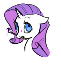 Size: 489x519 | Tagged: artist needed, source needed, safe, rarity, pony, unicorn, bust, floppy ears, looking at you, mouth hold, paintbrush, portrait, simple background, smiling, solo