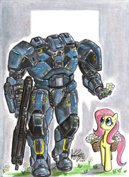 Size: 763x1049 | Tagged: safe, artist:jessyruiz, fluttershy, pegasus, pony, crossover, halo (series), traditional art