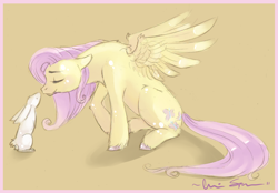 Size: 1852x1292 | Tagged: safe, artist:busoni, angel bunny, fluttershy, pegasus, pony, rabbit, unshorn fetlocks