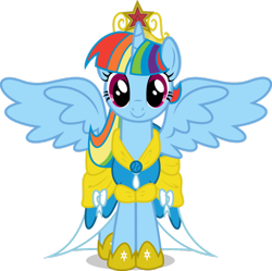 Size: 896x892 | Tagged: safe, artist:blah23z, rainbow dash, twilight sparkle, twilight sparkle (alicorn), alicorn, pony, 20% cooler, clothes, dress, female, mare, race swap, rainbowcorn, recolor, solo, spread wings, vector, wings