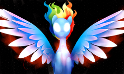 Size: 1600x960 | Tagged: safe, artist:chersema, rainbow dash, pegasus, pony, element of loyalty, glowing eyes, magic, solo