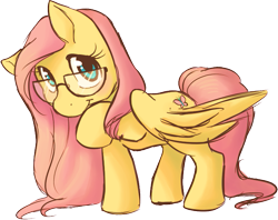 Size: 689x545 | Tagged: safe, artist:widdlez, fluttershy, pegasus, pony, blushing, female, glasses, looking at you, mare, raised hoof, simple background, smiling, solo, standing, three quarter view, transparent background, wings