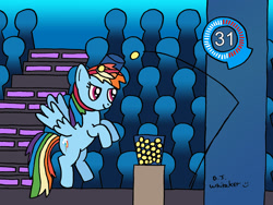 Size: 1600x1200 | Tagged: safe, artist:djgames, rainbow dash, pegasus, pony, ball, bucket, game show, minute to win it