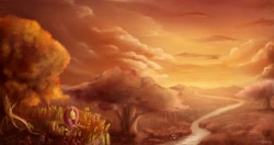 Size: 3800x2000 | Tagged: safe, artist:ajvl, fluttershy, pegasus, pony, cloud, detailed, eyes closed, female, high res, mare, river, scenery, scenery porn, sky, solo, sunset, tree