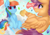 Size: 2300x1600 | Tagged: safe, artist:moondreamer16, derpibooru import, rainbow dash, scootaloo, pegasus, pony, balloon, cloud, confetti, crying, scootaloo can fly, scootalove, tears of joy