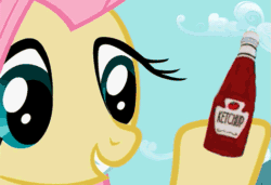 Size: 525x360 | Tagged: safe, fluttershy, pegasus, pony, animated, catsup, ketchup, simpsons did it, the simpsons