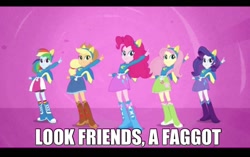 Size: 1774x1117 | Tagged: safe, derpibooru import, applejack, fluttershy, pinkie pie, rainbow dash, rarity, equestria girls, humane five, image macro, vulgar