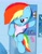 Size: 1977x2529 | Tagged: safe, artist:bronybehindthedoor, derpibooru import, rainbow dash, pegasus, pony, bed, chibi, clothes, female, mare, messy mane, morning ponies, one eye closed, panties, shirt, socks, solo, t-shirt, underwear