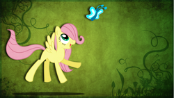 Size: 1920x1080 | Tagged: safe, artist:bigponymac, fluttershy, butterfly, pegasus, pony, female, filly, wallpaper