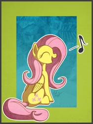 Size: 2000x2660 | Tagged: safe, artist:bigponymac, fluttershy, pegasus, pony, eyes closed, female, high res, mare, music notes, singing, sitting, smiling, solo