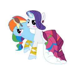 Size: 2000x1700 | Tagged: safe, artist:mlpconjoinment, derpibooru import, rainbow dash, rarity, pony, brush, conjoined, fusion, multiple heads, raridash, simple background, transparent background, two heads, wtf