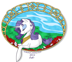 Size: 1500x1300 | Tagged: safe, artist:viralcatalyst, rarity, pony, unicorn, element of loyalty, female, flower, mare, prone, signature, simple background, solo, transparent background