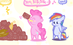 Size: 1024x631 | Tagged: safe, artist:loukaw, derpibooru import, applejack, pinkie pie, rainbow dash, earth pony, pegasus, pony, apple cider, bipedal, chibi, dialogue, drink, drinking, pile, scene parody