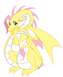 Size: 612x753 | Tagged: safe, artist:vertizontal, fluttershy, dragon, dragoness, dragonified, flutterdragon, species swap