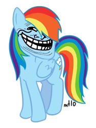 Size: 450x600 | Tagged: safe, edit, rainbow dash, pegasus, pony, simple background, smiling, solo, trollface, white background