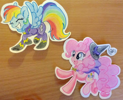 Size: 1280x1045 | Tagged: safe, artist:thorinstrawberry, derpibooru import, pinkie pie, rainbow dash, earth pony, pegasus, pony, cape, clothes, costume, hat, nightmare night, shadowbolt dash, shadowbolts costume, traditional art, witch hat