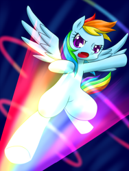 Size: 750x1000 | Tagged: safe, artist:hashioaryut, rainbow dash, pegasus, pony, dynamic entry, fangs, kick, pixiv, solo