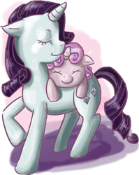 Size: 855x1072 | Tagged: safe, artist:painguinlord, rarity, sweetie belle, pony, unicorn, female, filly, horn, mare, siblings, sisters