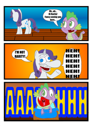 Size: 900x1235 | Tagged: safe, artist:sergeant16bit, rarity, spike, dragon, pony, unicorn, comic, dialogue, i'm not stu, in the dreamtime, parody, rugrats, stu pickles