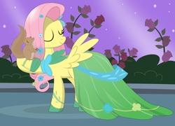 Size: 1520x1097 | Tagged: safe, artist:tgolyi, fluttershy, pegasus, pony, squirrel, the best night ever, clothes, dress, gala dress, solo, svg, vector