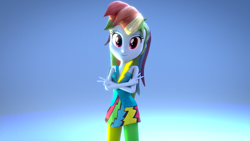 Size: 3840x2160 | Tagged: safe, artist:efk-san, derpibooru import, rainbow dash, equestria girls, rainbow rocks, 3d, blender, crossed arms, gradient background, high res, peace sign, rainbow rocks outfit, solo, welcome to the show