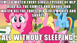 Size: 610x343 | Tagged: safe, derpibooru import, edit, edited screencap, screencap, fluttershy, pinkie pie, rainbow dash, earth pony, pegasus, pony, the super speedy cider squeezy 6000, bad idea, excited, hype, image macro, meme, tent, this will end in tears, this will end in tears and/or death