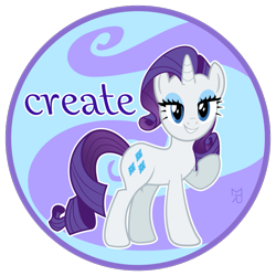 Size: 735x735 | Tagged: safe, artist:zobe, rarity, pony, unicorn, abstract background, create, female, lidded eyes, looking at you, mare, raised hoof, round, smiling, solo, standing