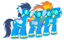 Size: 1000x625 | Tagged: safe, artist:dm29, fleetfoot, rainbow dash, soarin', spitfire, pegasus, pony, goggles, simple background, transparent background, trio, wonderbolts, wonderbolts uniform