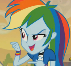 Size: 1117x1029 | Tagged: safe, screencap, rainbow dash, equestria girls, rainbow rocks, lowres, pointing, solo