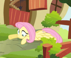 Size: 521x424 | Tagged: safe, screencap, fluttershy, pegasus, pony, putting your hoof down, animated, cropped, derp, dizzy, loop, prone, solo, spinning eyes, sploot