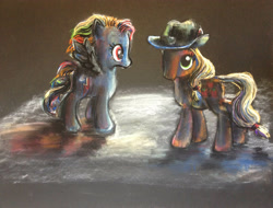 Size: 3219x2448 | Tagged: safe, artist:explonova, derpibooru import, applejack, rainbow dash, earth pony, pegasus, pony, brushable, toy, traditional art