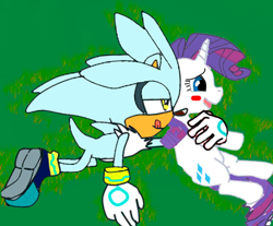 Size: 524x434 | Tagged: safe, artist:kaiamurosesei, rarity, pony, unicorn, crossover, crossover shipping, female, interspecies, love, male, old version, shipping, silvarity, silver the hedgehog, sonic the hedgehog (series), straight