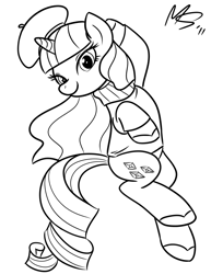 Size: 743x962 | Tagged: safe, artist:megasweet, rarity, pony, unicorn, beatnik rarity, beret, clothes, hat, monochrome, solo, sweater