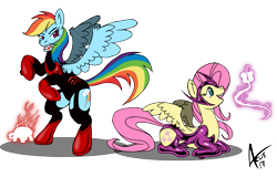 Size: 981x626 | Tagged: safe, artist:cynos-zilla, derpibooru import, fluttershy, rainbow dash, pegasus, pony, crossover, dc universe, duo, female, mare, red lantern, red lantern corps, serious, serious face, simple background, star sapphire, transparent background