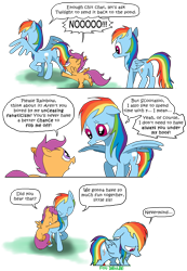 Size: 650x937 | Tagged: safe, artist:foudubulbe, rainbow dash, scootaloo, pegasus, pony, blushing, clone, comic, hug, mirror pool, rejected, sad