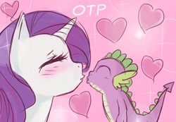 Size: 650x450 | Tagged: safe, artist:yubi, rarity, spike, dragon, pony, unicorn, blushing, female, heart, imminent kissing, interspecies, male, shipping, sparity, straight